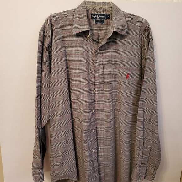 Ralph Lauren classic fit brown checks men's long sleeves shirt size L. - Picture 5 of 15